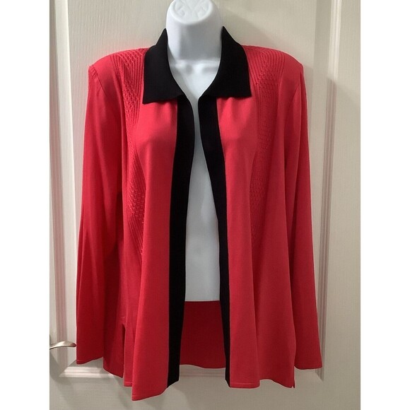 Exclusively MISOOK Petites Cardigan Womens Lp Open Collared Cable Detail Red - Picture 1 of 6